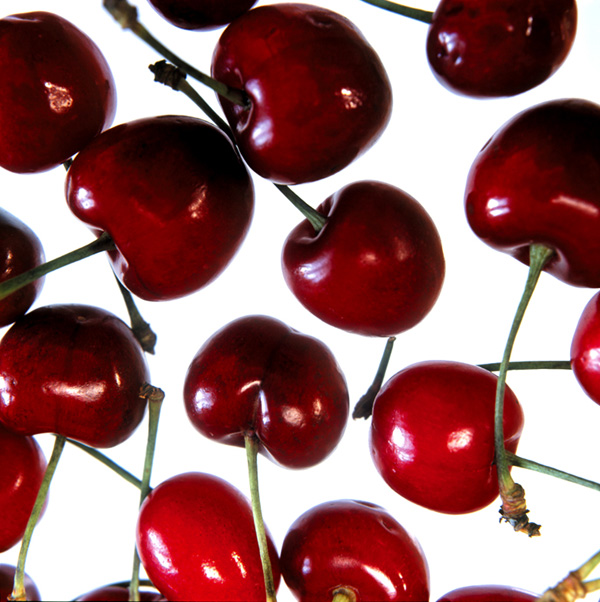 'Cherries', 3 panels vinyl translucent images, 68cm X 130 cm each. 10mm toughened glass with image laminated to rear. Mounted 15 mm off a painted MDF substrate.